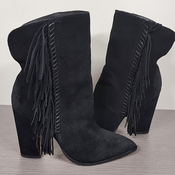 Dolce Vita Ileen Suede Fringe Boots Black Womens Size 10 - Picture 7 of 10